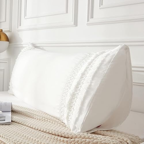 Vista 10 de Juego de 2 fundas de almohada con borlas, color gris crema, 100% microfibra lavada, funda de almohada con borlas hechas a mano beige, paquete de 2