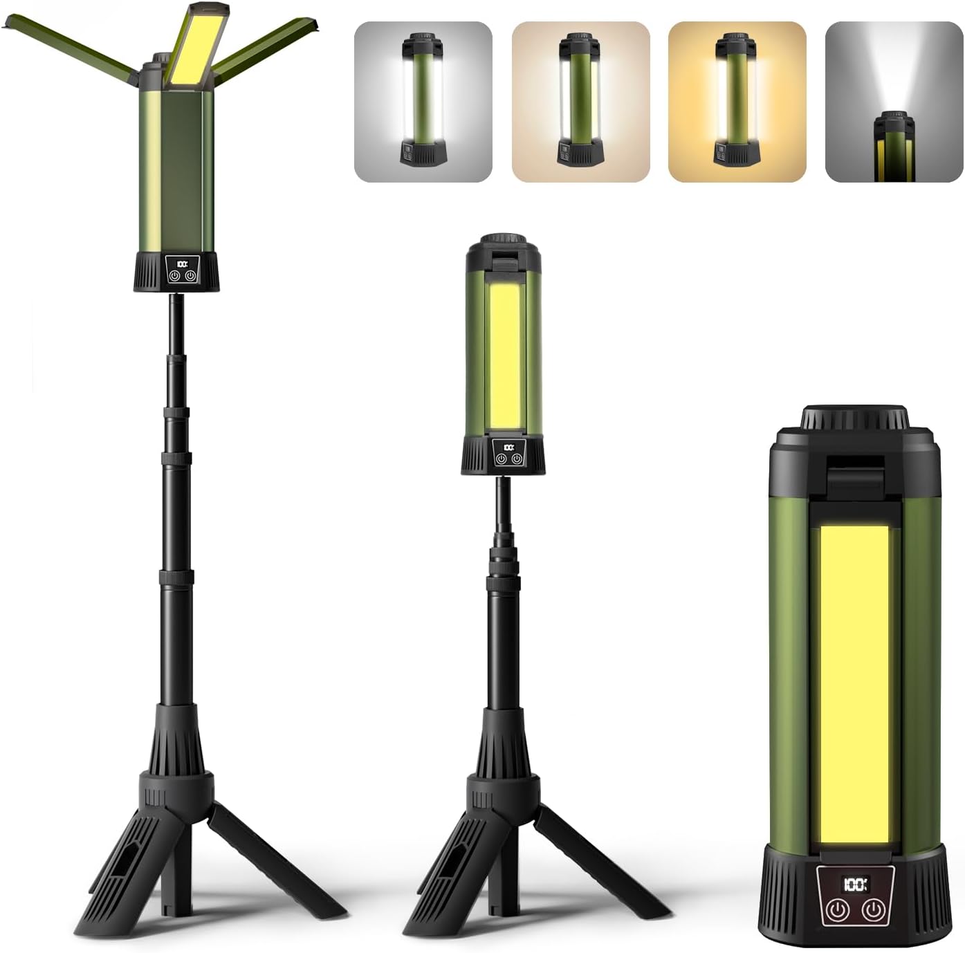 Rechargeable Tenting Mild with Stand: Cordless Work Mild Package 3 Web page Head 500/1000/2000 Lumen 3500/6500K – Dimmable 6AH Camp Lights with Removable Tripod,Hooks and Carrying Bag(Inexperienced-S)