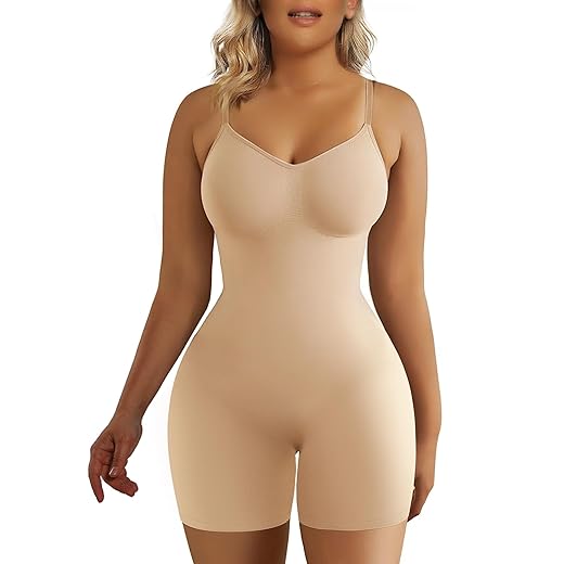 SHAPERX Women's Seamless Shapewear Bodysuit Tummy Control Body Shaper Waist Snatching Body Suit