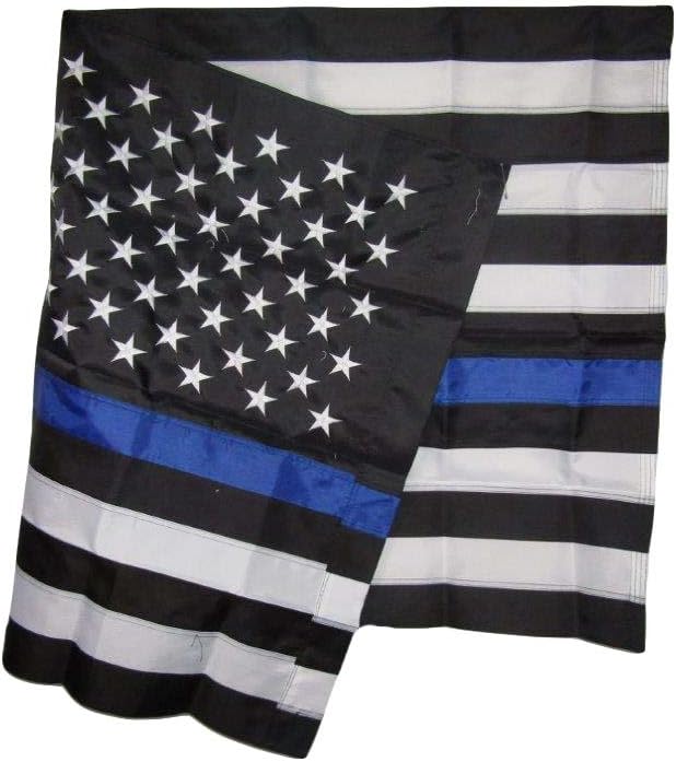 AES 3x5 Embroidered Police Law Enforcement USA American Thin Blue Line Pole Sleeve 210D Nylon Flag 3'x5' Fade Resistant Double Stitched Premium Penant House Banner