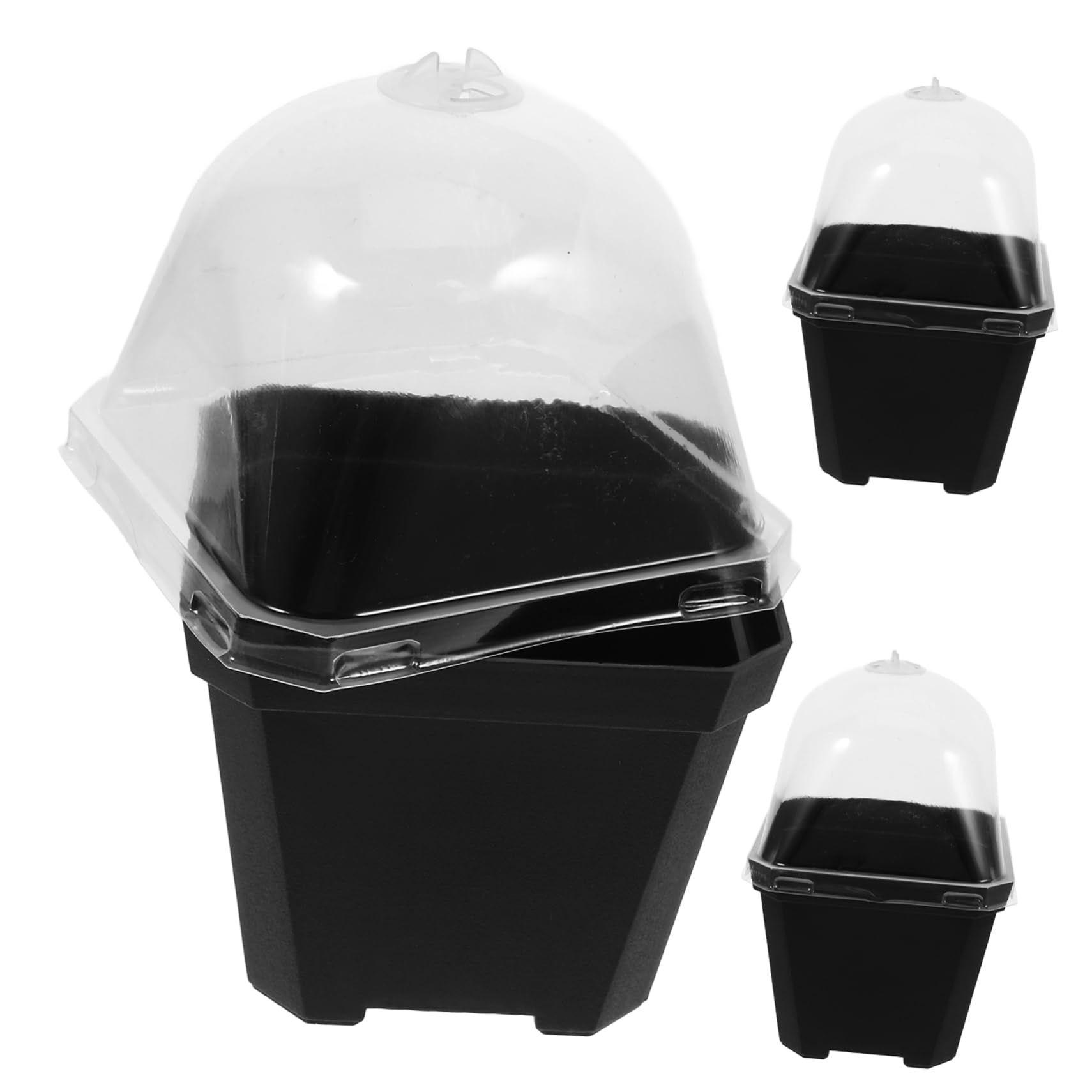 INOOMP 3 Sets Nursery Pots with Humidity Dome Durable Plastic with Drainage Thickened Structure for Indoor and Outdoor Plants Transparent Lidded Planting Containers