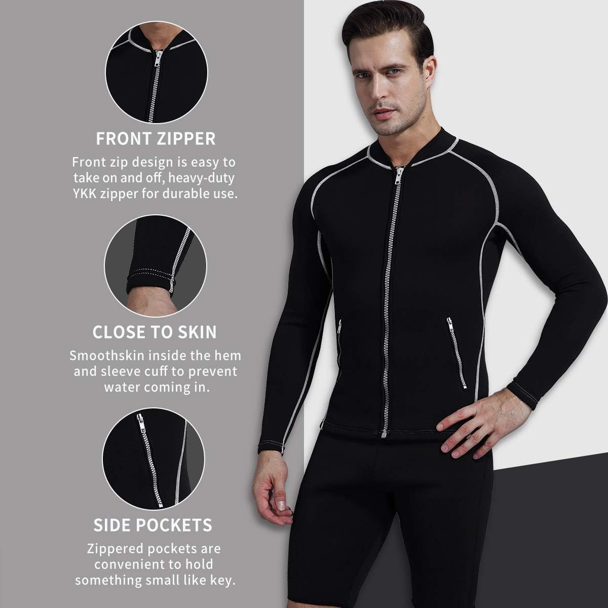 GoldFin Womens Wetsuit Top 2mm Neoprene Jacket with Zipper Pocket Long Sleeve Wetsuit Shirt for Water Aerobics Diving Surfing Kayaking : Sports & Outdoors