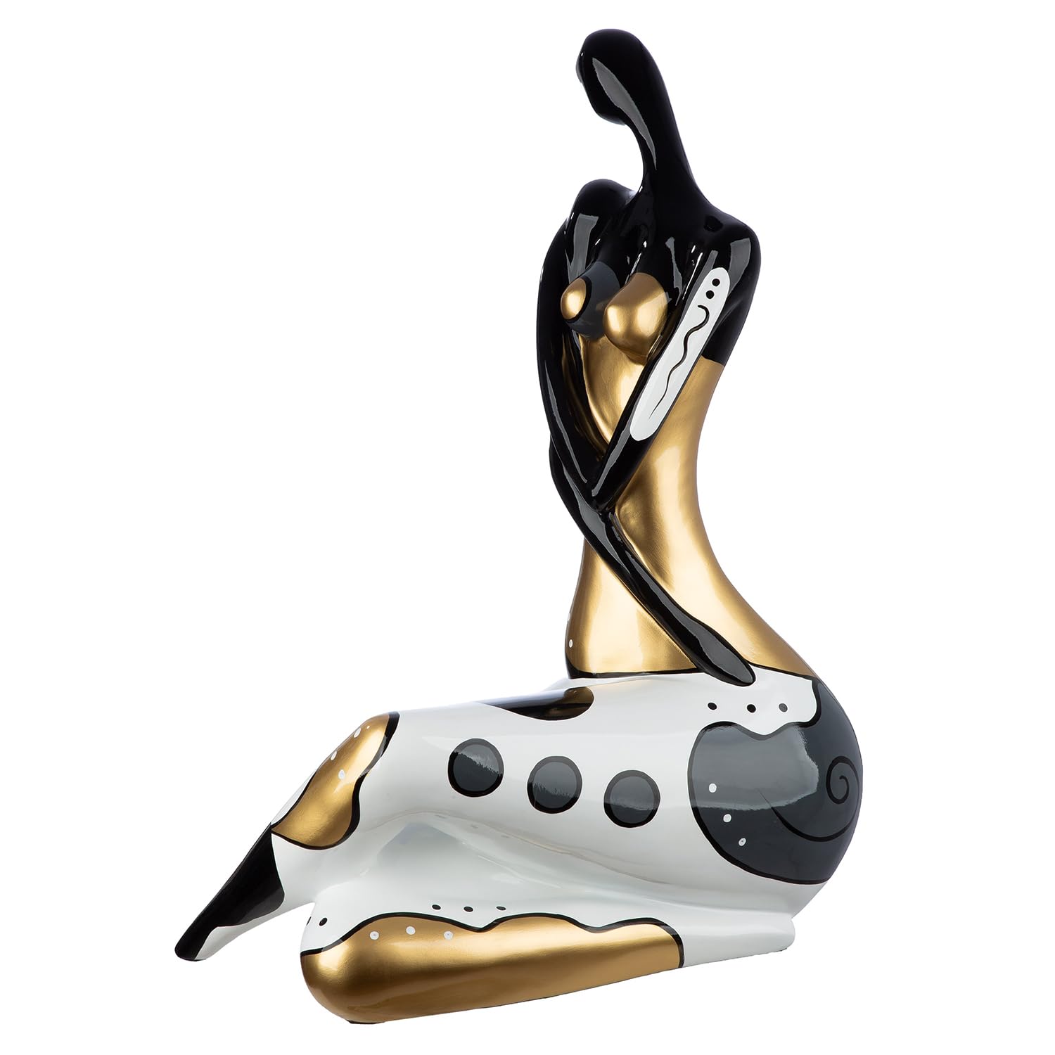 GILDE Sculpture Jasmine Resin with Graphic Pattern Metallic Look Black and White Height 56 cm x Width 39 cm