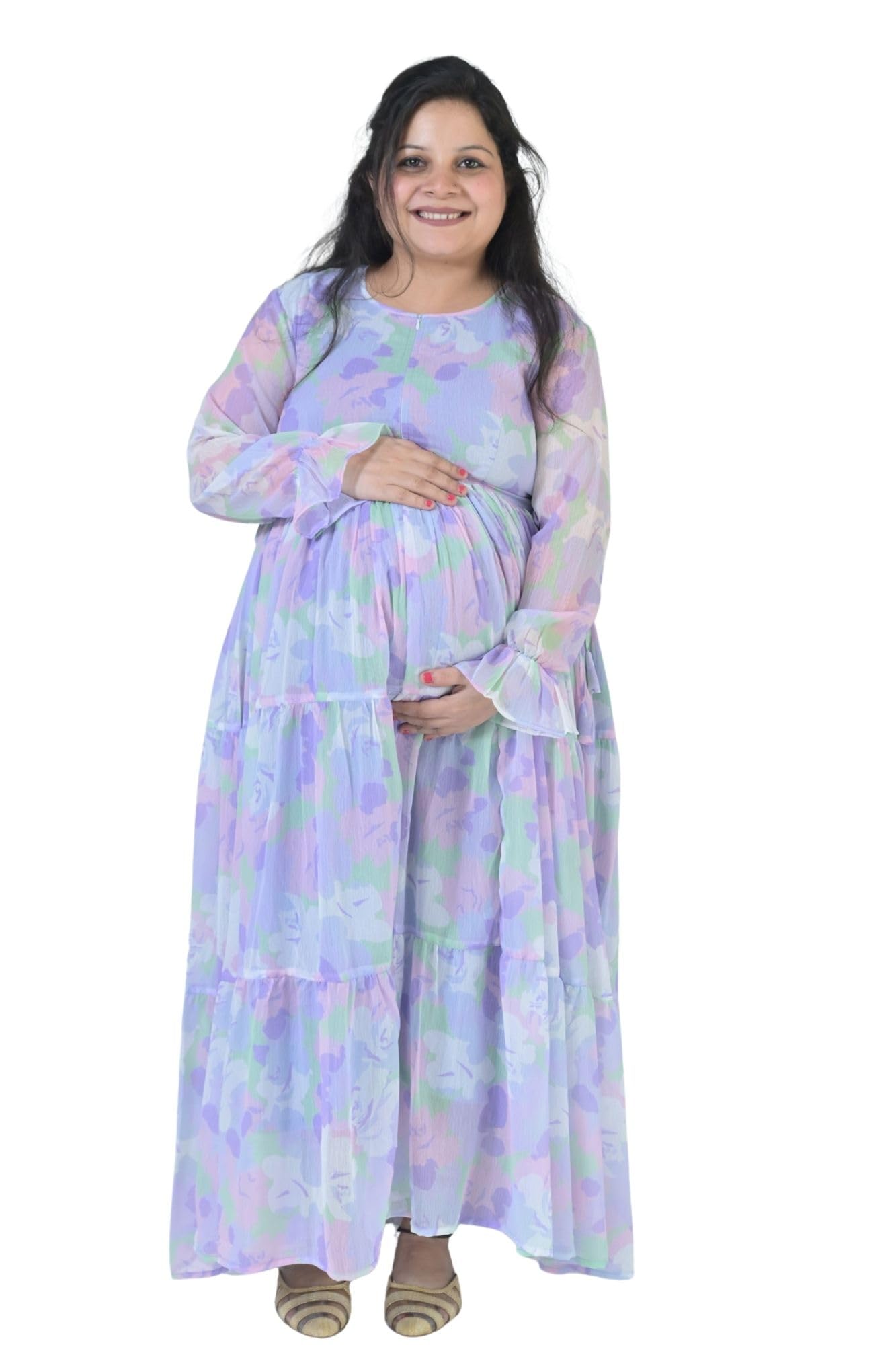 Serene Violet Maternity & Nursing Layer Dress for Women-image-8
