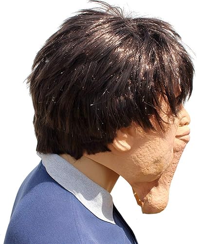 Miniatura 4 de Divertida máscara de látex de doble barbilla para Halloween, accesorios de juego de rol, máscara de látex de cabeza completa, naranja, tamaño