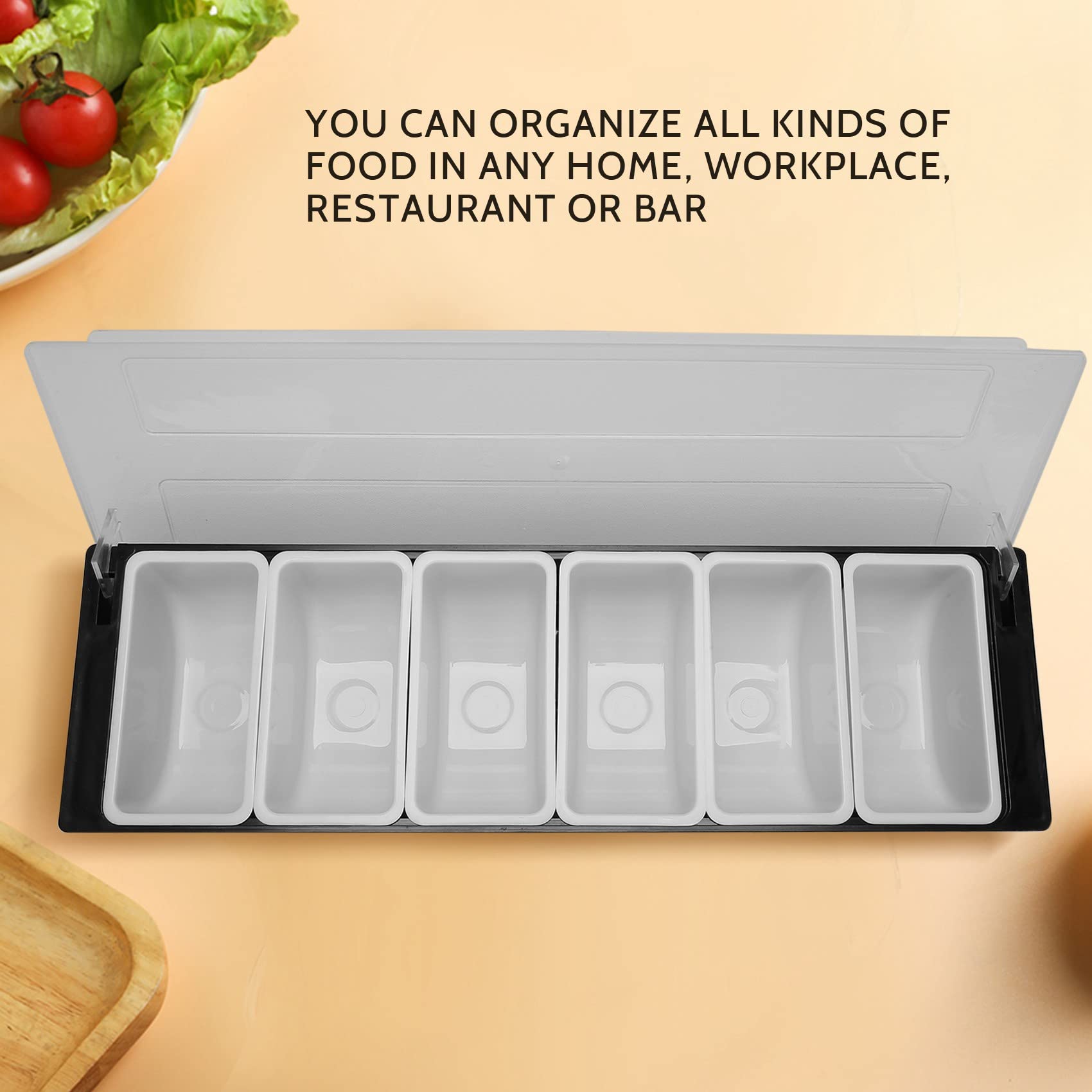 Contenitore Per Condimenti Refrigerato Con Ghiaccio - 2 Pezzi, 6 Scomparti Con Coperchio - Vassoio Per Frutta, Verdure, Salse - 2