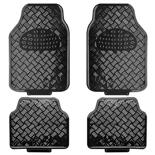 Enerfero Juegos de Alfombrillas Coche Antideslizante 4Pcs Diseño Metálico Universal Color Negro,Azul,Carbon y Brillo. (Negro)
