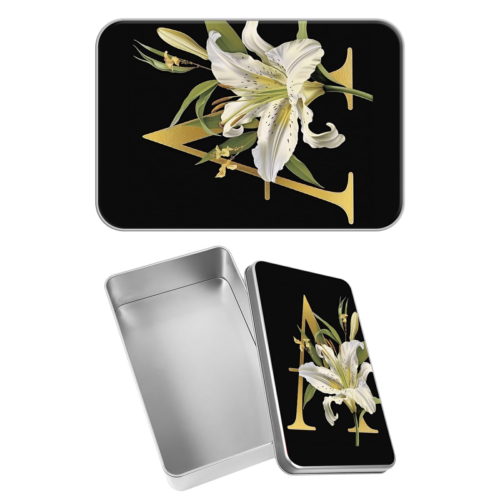 Rectangular Metal Tin Box with Removable Lid, Letter A Decorative Printed Metal Storage Container for Jewelry Pen Eraser Pill Candy Craft 4.9 x 3.54 x 1.57 inch– Single Pack