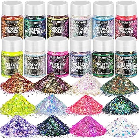 Glitzer, LEOBRO 12 Farben Holographic Chunky Chamäleon Glitter Set Cover