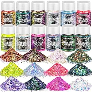 Glitzer, LEOBRO 12 Farben Holographic Chunky Chamäleon Glitter Set, Glitzer Pulver Pailletten für Resin, Epoxidharz…