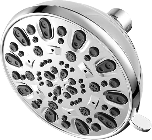 Miniatura 7 de Cabezal de ducha de alta presión fijo de 4.7 pulgadas, 7 ajustes de pulverización con junta de bola giratoria de latón ajustable, excelente