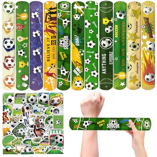 74PCS Soccer Party Favors, 24PCS Slap Bracelets and 50PCS Stickers in Bulk