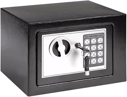 Digital Electronic Safe - Metal Locker Box for Home and Office with Double Deadlock, Ideal for Jewellery Documents Valuables, PIN and Manual Access (black)
