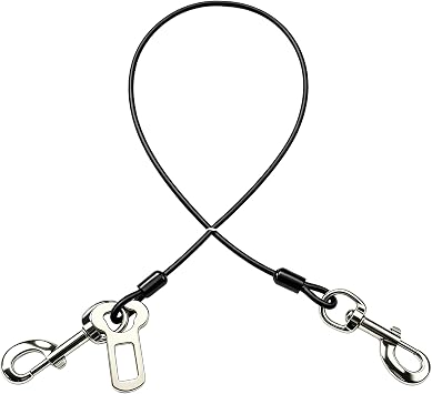 Dog Car Seat Belt, Dog Car Harnesses Chew Proof Steel Rope Cable, Waterproof Dogs Safety Belt, Vehicle Harnesses with Double Clips and Latch Attachment