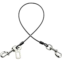 Dog Car Seat Belt, Dog Car Harnesses Chew Proof Steel Rope Cable, Waterproof Dogs Safety Belt, Vehicle Harnesses with Double Clips and Latch Attachment