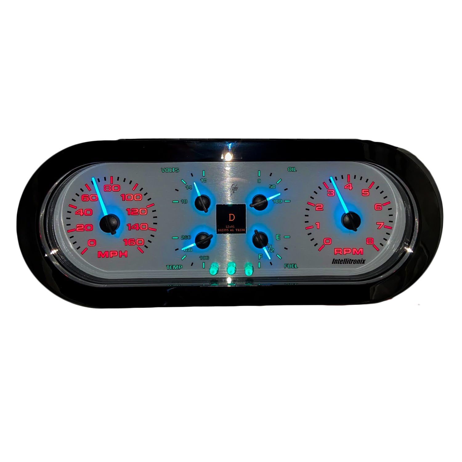 Aurora Six Gauge Analog Panel Kit (Universal) - Chrome Billet | Color-Changing Gauges & Needles | Includes All Senders Except Fuel AUR1001