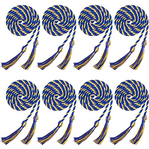 Image of Trounistro 8 Pieces Graduation Cords Yarn Honor Cords with Tassel for College Graduation Students (Dark Blue with Gold)