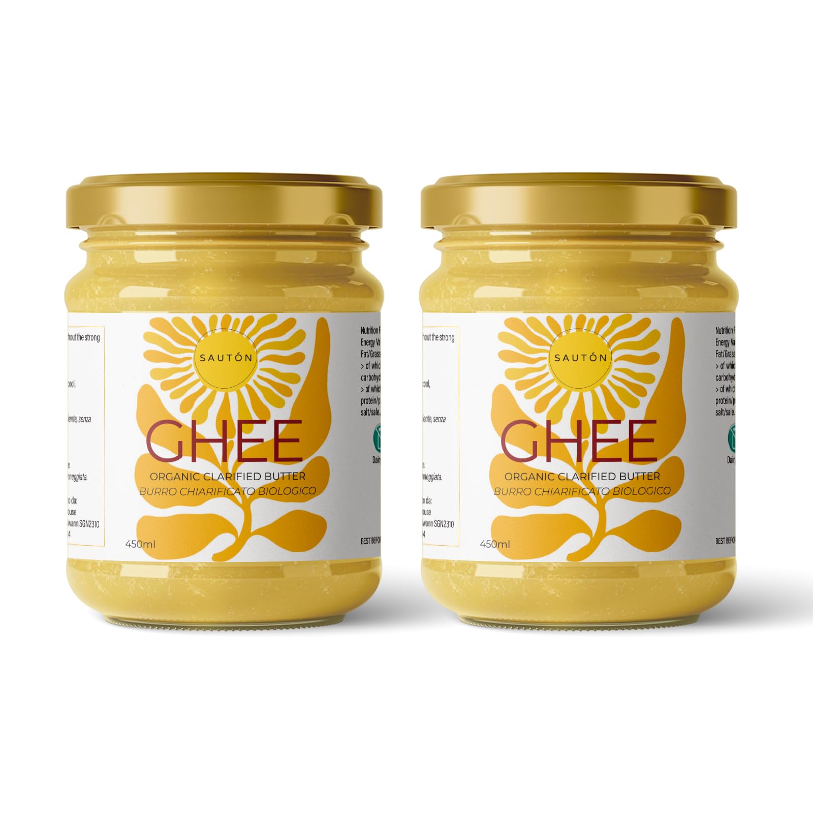 SAUTÓN Ghi 720g – Burro Chiarificato Grass Fed, Senza Lattosio e Caseina, Alto Punto di Fumo, Ricetta Ayurvedica Tradizionale, Ideale per Cucina Keto e Alte Temperature |Pack 2 Pezzi