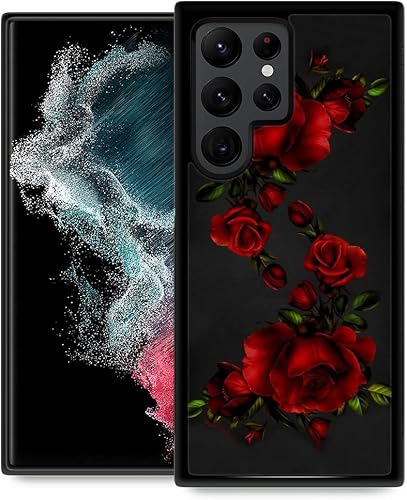 ZHEGAILIAN Funda compatible con Samsung Galaxy S22 Ultra, fundas para Galaxy S22 Ultra de rosas rojas para niñas, absorción de impactos funda