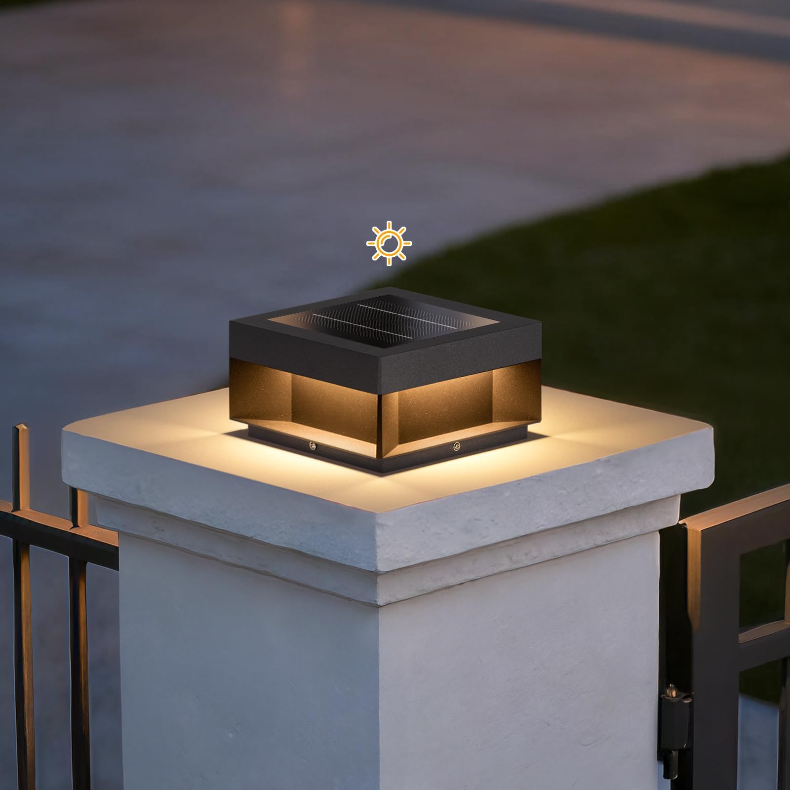 Solar Post Lights, 7.9" Outdoor Column Lights, Waterproof 3000K Modern Pillar Light, Dusk to Dawn Fence Deck Cap Lamp Patio LED Landscape Lighting for Outside Driveway Pathway Yard Garden Posts