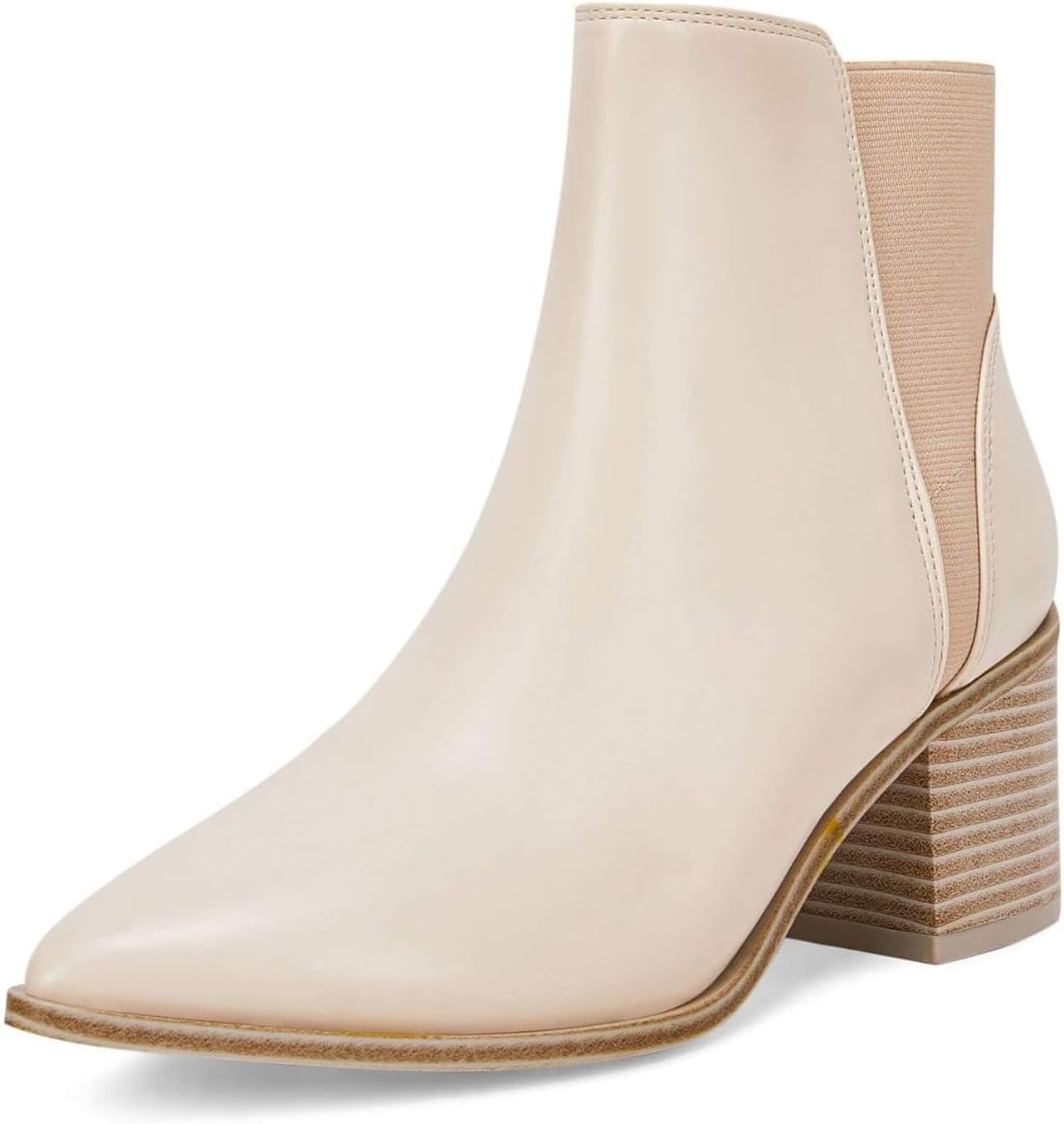 Womens Pointed Toe Ankle Boots Elastic Chunky Block Stacked Mid Heel Slip On Chelsea Booties
