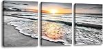 Bamdeya Noir et blanc Or Decor Sea Sunset Beach Wall Art Seascape Zen Peinture Sunrise Wall Photo Ocean Canvas Imprimé pour Salon Chambre Salle de bain Maison Décoration Murale encadrée Art