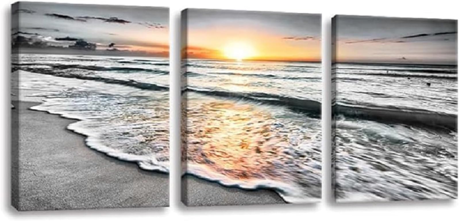 Bamdeya Bathroom Wall Decorations 3 Piece Black and White Picture Framed Wall Art Bedroom Beach Canvas Prints Photos Ocean Painting Sunset Poster Sea Artwork for Office Dining Room Decor 12x16x3pcs