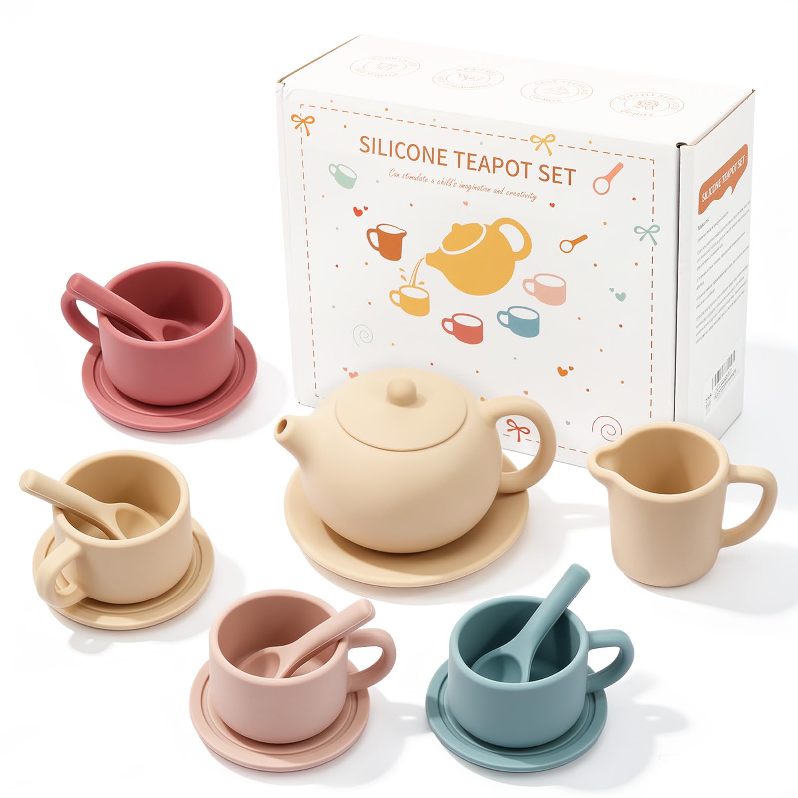 15Pcs Silicone Tea Set for Toddlers,Afternoon Tea Party Playset