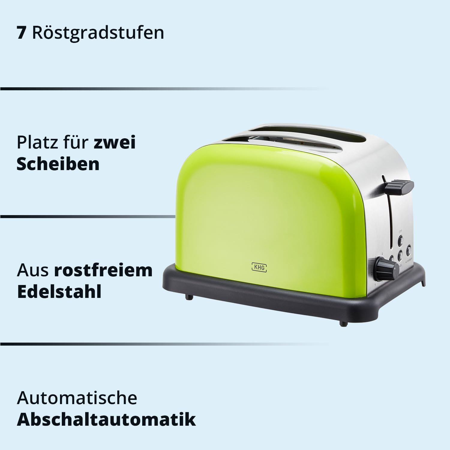 KHG Retro Frühstücksset 2-teilig Toaster 2 Scheiben 850W Wasserkocher 1,7L 2200W Lime Grün