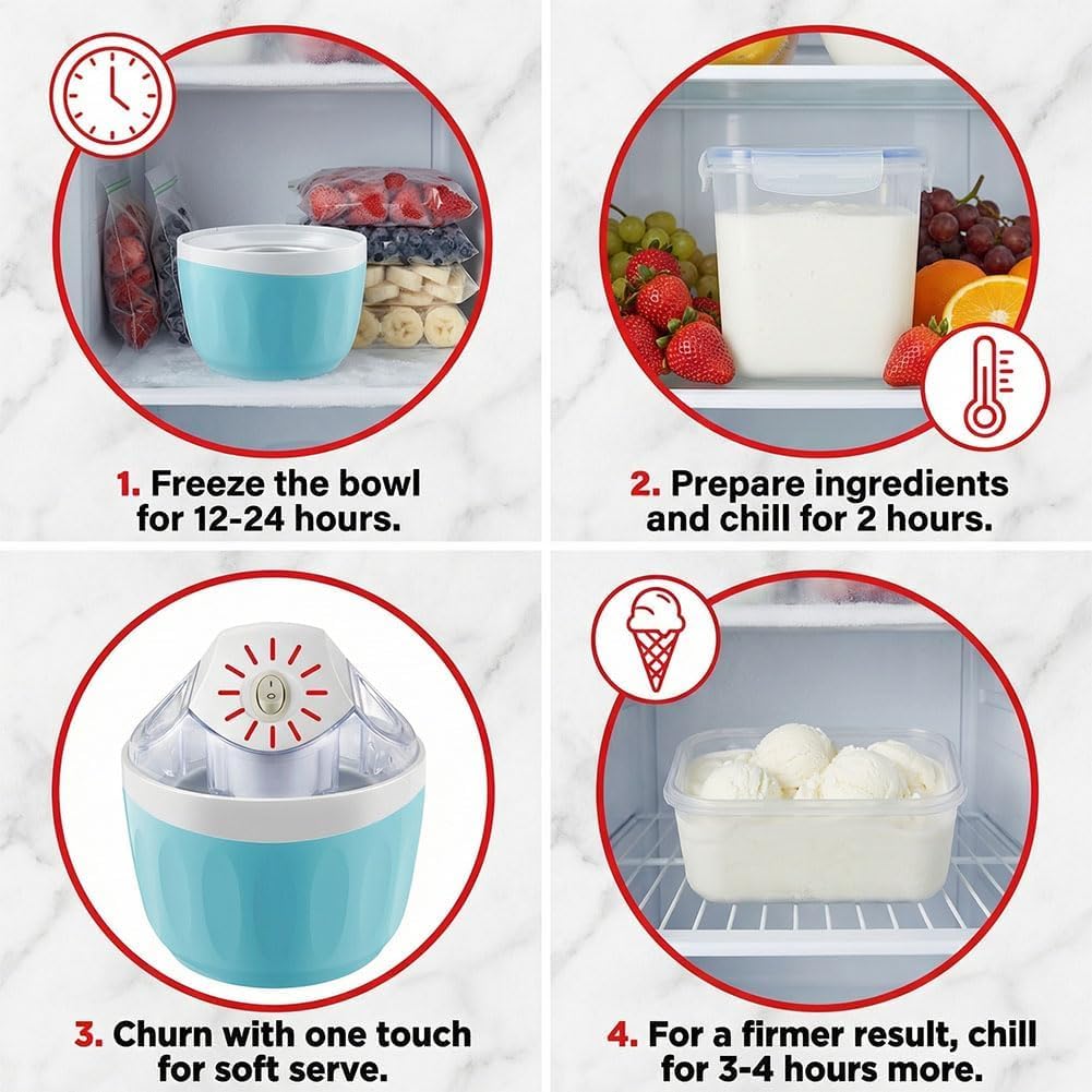 Kleine Mini-eismaschine Für Zuhause, Schnelle Zubereitung Von Eiscreme In Nur 15 Minuten Mit Ein-knopf-bedienung, Ideal Für Die Zubereitung Von Gelato, Gefrorenen Leckereien Und Sorbet Für Die