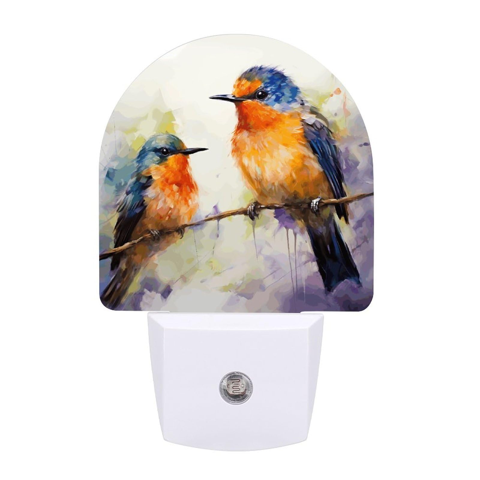Tyuln Oil Painting Bird Small Nightlight Night Light Plug In Wall With Dusk To Dawn Photocell Sensor Warm White Night Light For Bedroom Living Room Hallway Stairs Portable Lamp