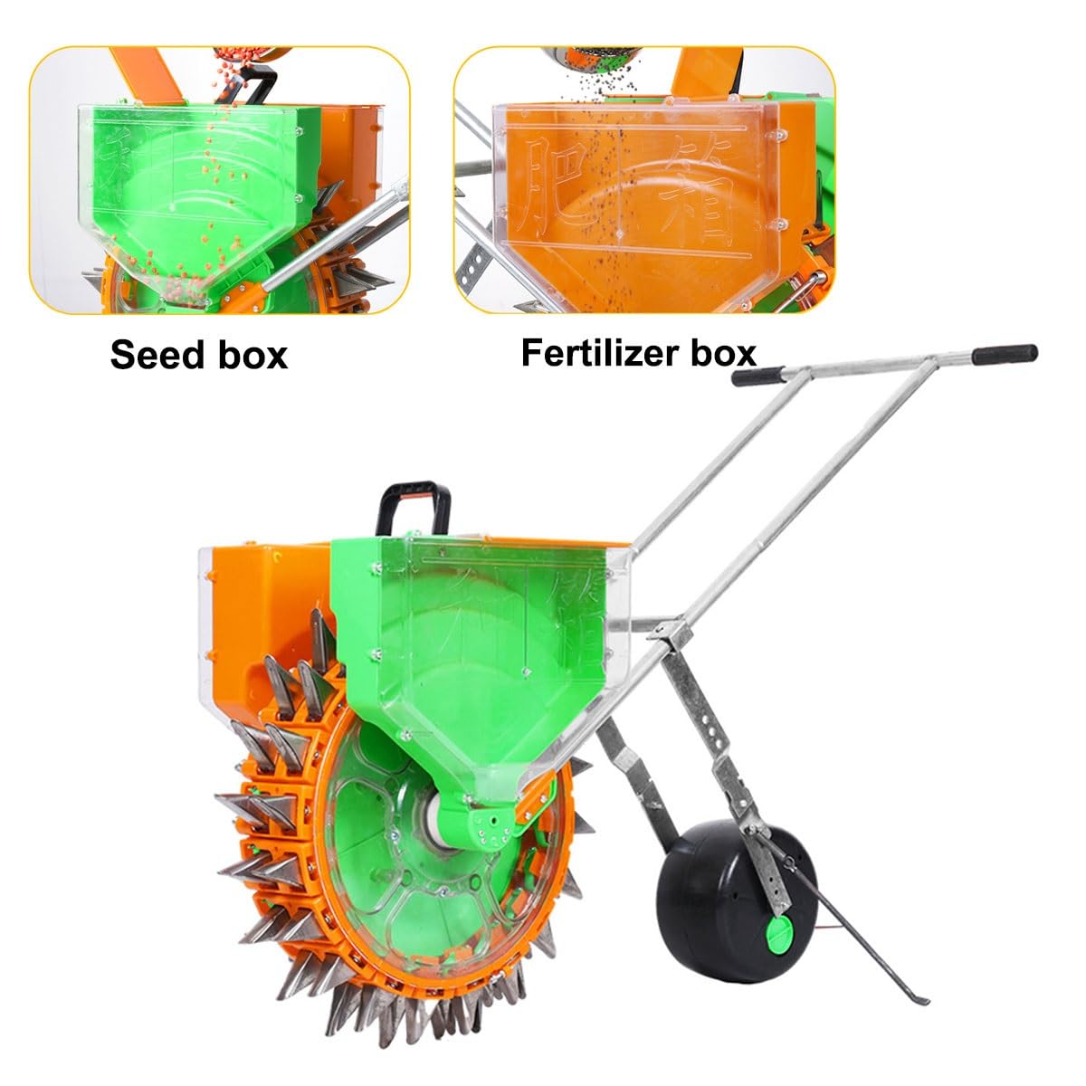 Sembradora manual de rodillo, dispensador de semillas de precisión para jardines, diseño de siembra de doble orificio, con profundidad de siembra ajustable(Double 8-hole)