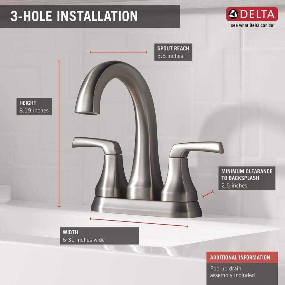 Delta 25770LF-SP Portwood 4 in. Centerset 2-Handle Bathroom Faucet in SpotShield Brushed Nickel