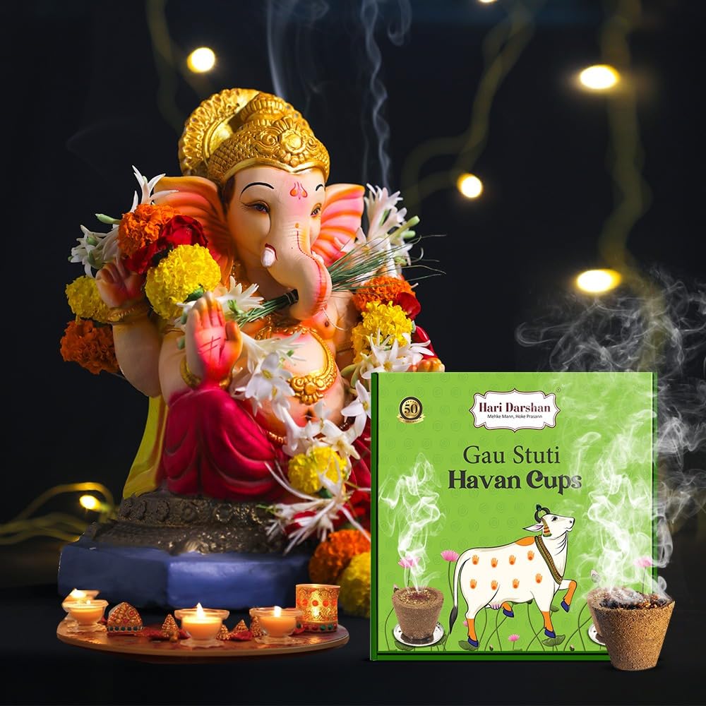Hari Darshan Gau Stuti Sambrani Cup β 36 Cups | Pure & Natural Sambrani Dhoop Cup for Pooja Havan | Guggal Loban Dhoop with Soothing Aroma for Rituals & Festivals Pack of 3 (12 Each + Burner Plate) 2