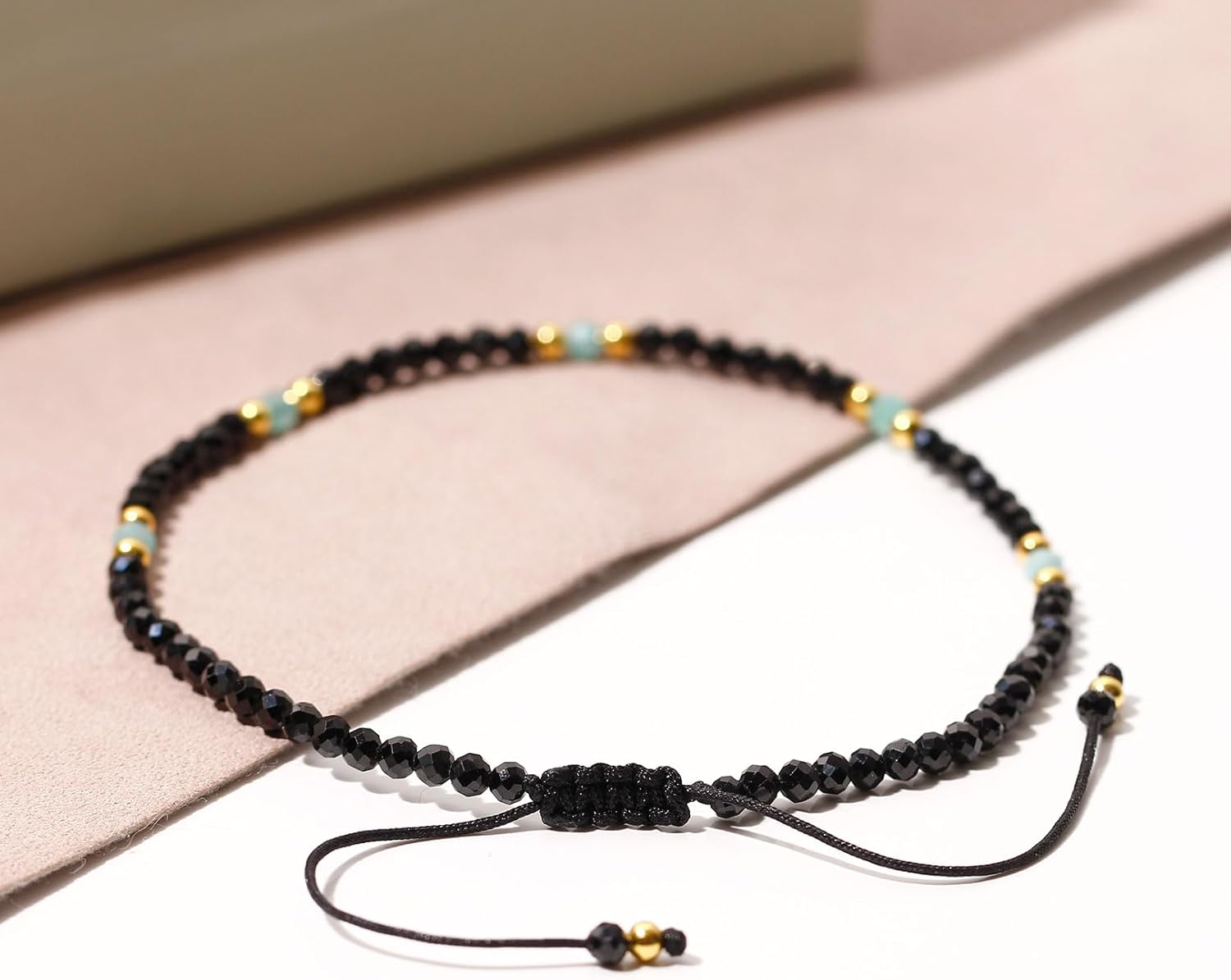 Black Spinel/Amazonite Beaded Anklet Protection Energy Gemstones Faceted Beads Dainty Ankle Bracelets for Women Jewelry (8.5-10 Inches) - Image 5