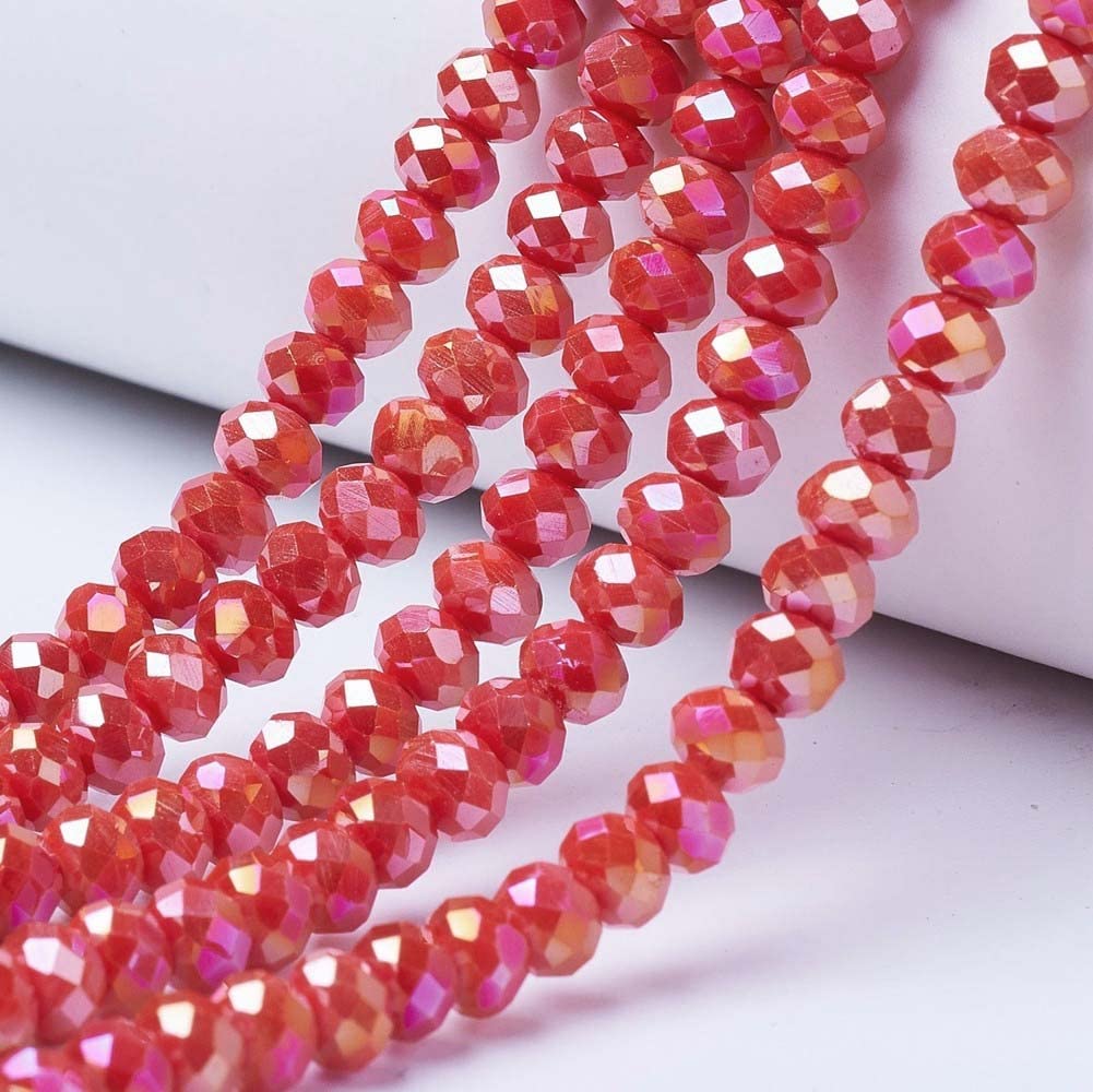 Cheriswelry 10 Strands Faceted Rondelle Glass Beads 6mm AB Color Plated Abacus Spacers Beads for Jewellery Bracelet Necklace Making, Red