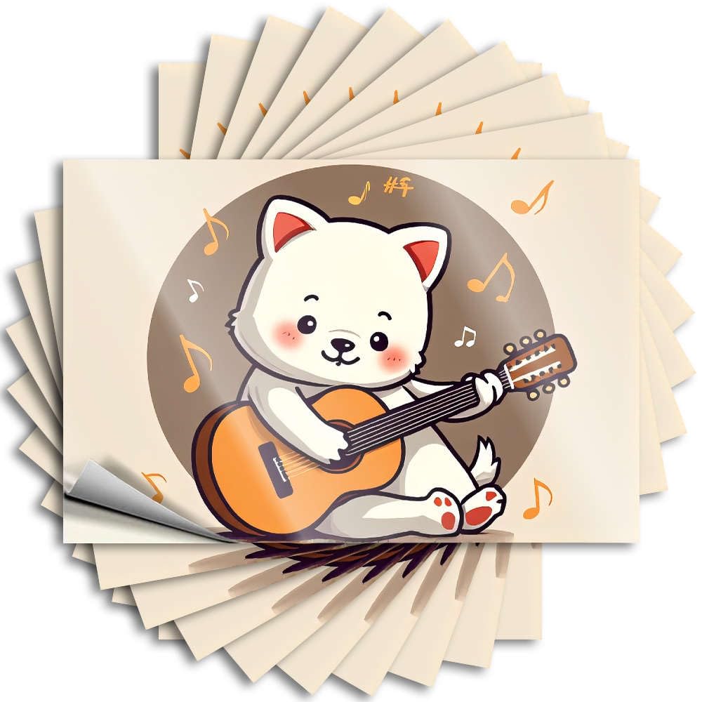 Unique Stickers Aesthetic Decals, Mens Office Decor Cute Pattern Design for Girls Notebook | Bumper Removable Vinyl A Cute Cat Playing Guitar with Musical Notes(8X12CM)
