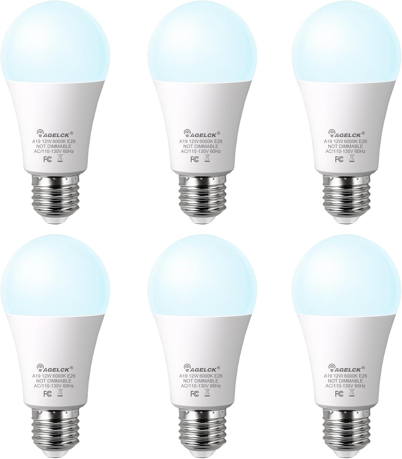 A19 LED Light Bulbs 100 Watt Equivalent, Efficient 12W Light Bulbs, Daylight White 6000K, 1200LM, 35000 Hrs Lifetime Non-Dimmable E26 Standard Base LED Bulbs for Bathroom Home Office, 6-Pack