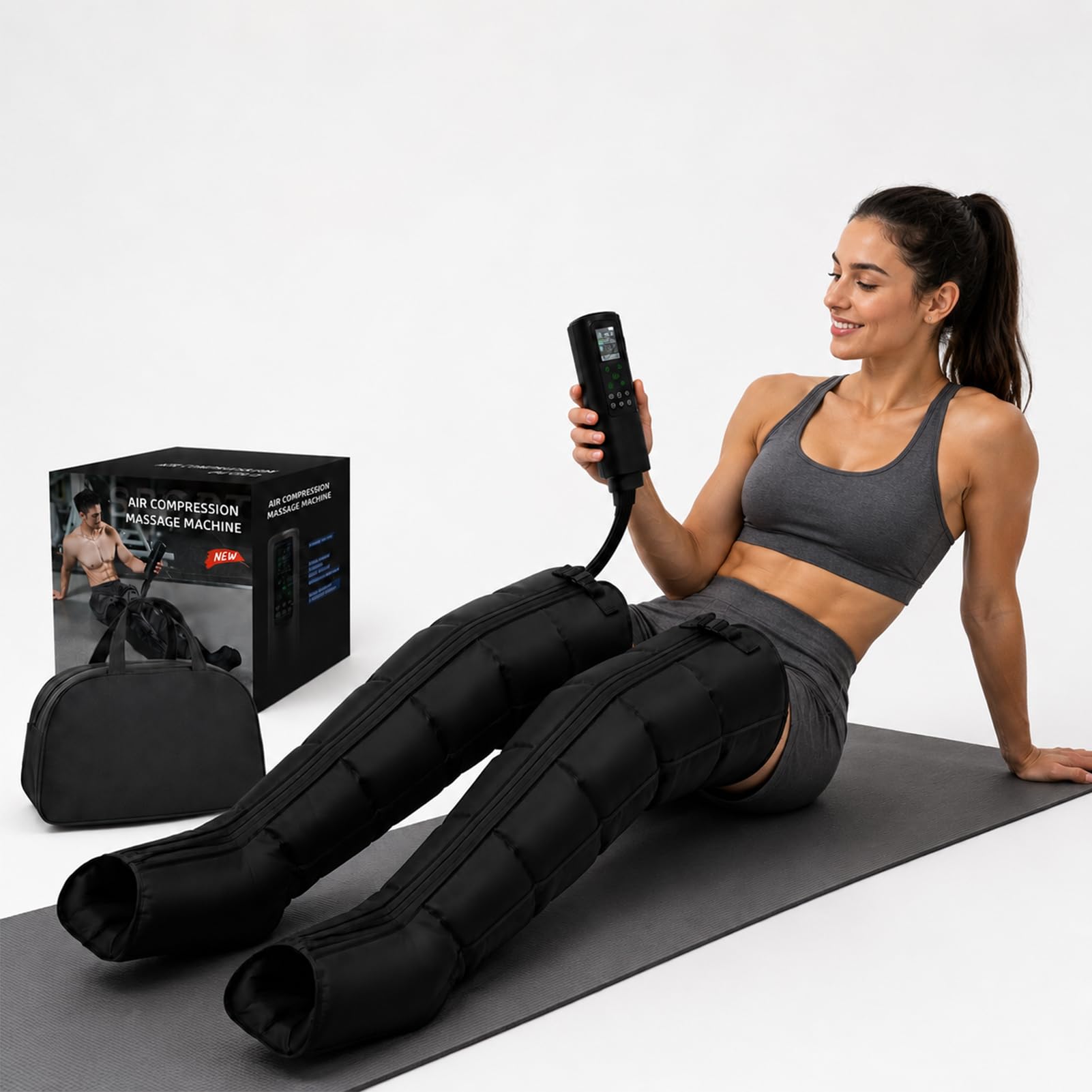 Presoterapia 6 Camaras, Botas Presoterapia Piernas y Pies Cansados | Máquina Presoterapia para Masajeador de Piernas, 12 Modos y 60-270 mmHg, Drenaje Linfático, Circulacion y Relajación