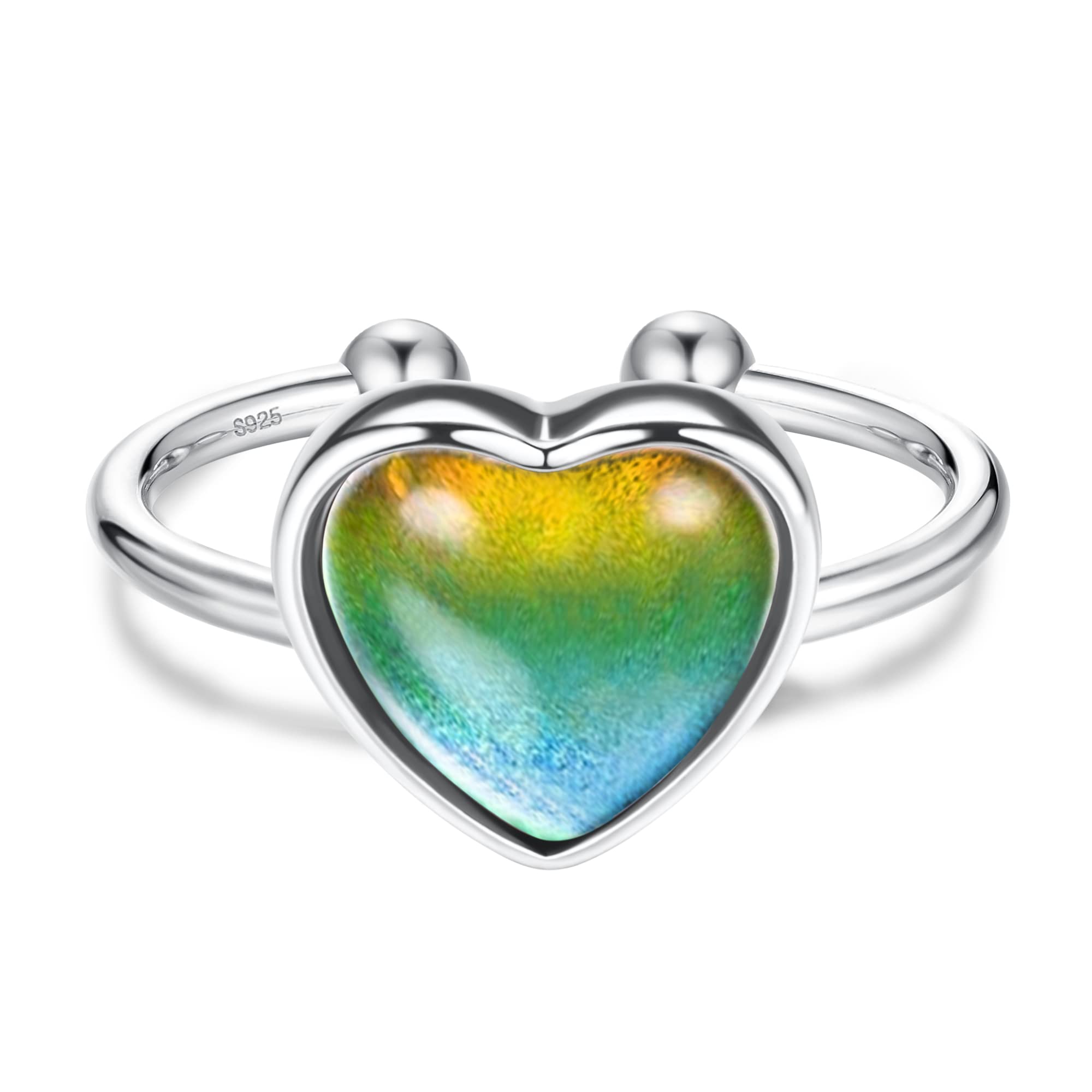 MILACOLATOSterling Silver Mood Ring for Women Men Temperature-Control Changeable Ring Change Color Band Rings, Minimalist Delicate Adjustable Open Stackable Heart Rings for Girls