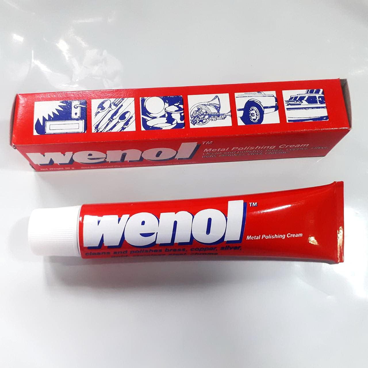 wenol Metal Polish Shiner with Surface Protection 50 g. 1.76 oz (pack of 6). Get Free !! Microfiber cloth.