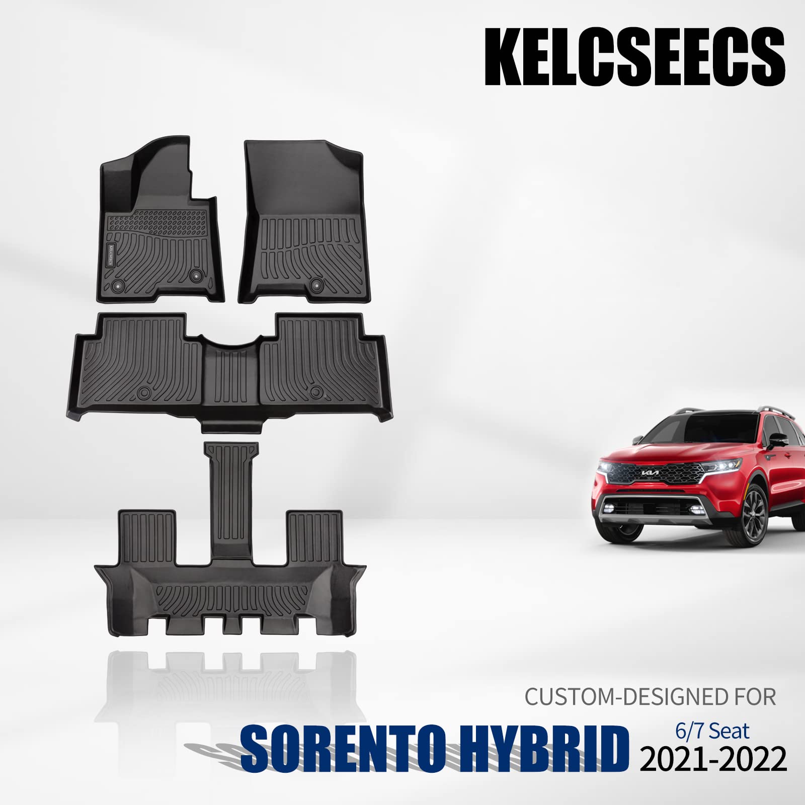 KELCSEECSKELCSEECS Floor Mats Custom for 2021-2023 Kia Sorento Hybrid(HEV)/2022-2023 Kia Sorento Plug-in Hybrid(PHEV)Car Mats All Weather Floor Liners 1st& Rear& 3rd Row Full Set Kia Sorento Hybrid Accessories