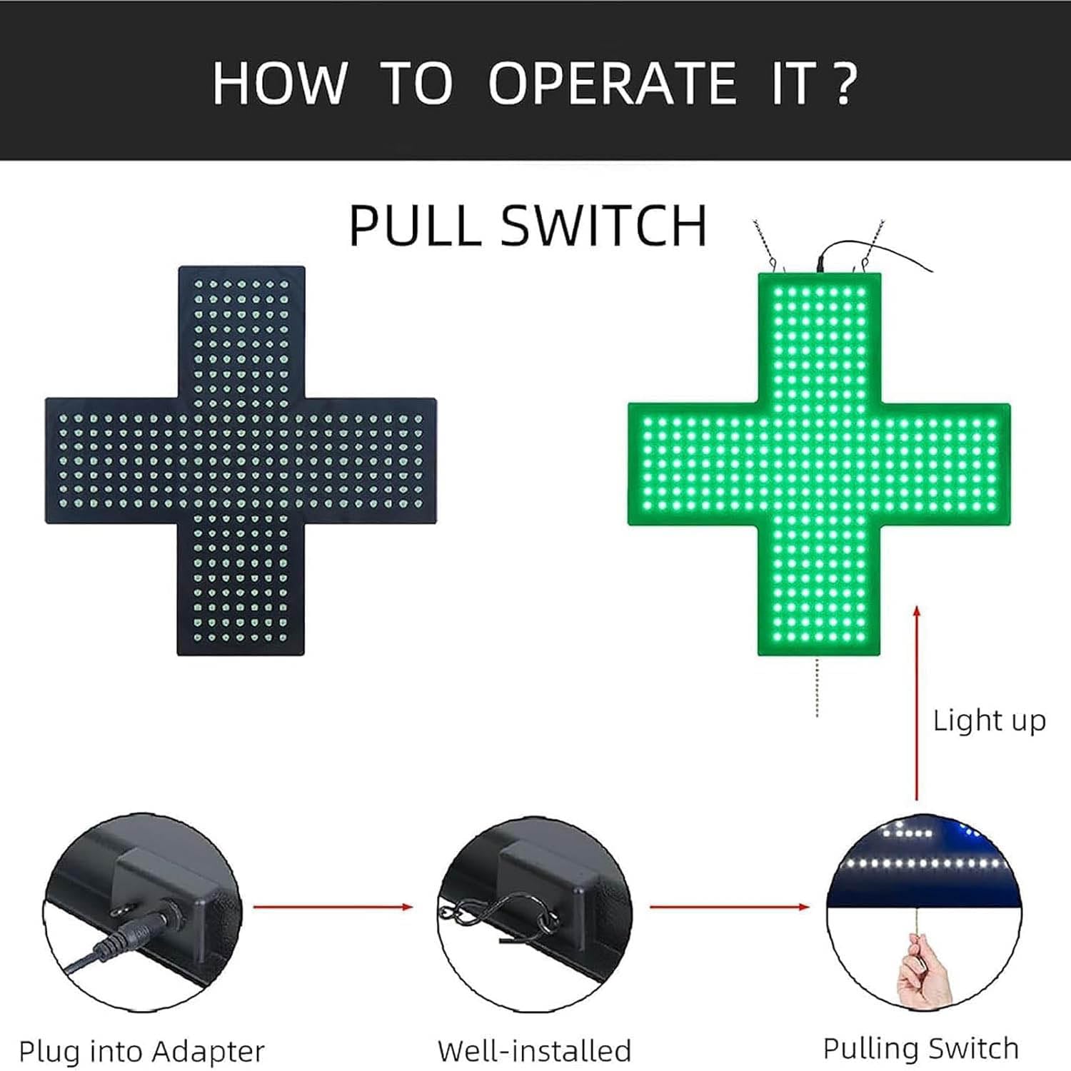 Cartel LED Con Cruz Médica Para Dispensarios, Cartel Con Pantalla En Forma De Cruz De 60 X 60 Cm, Cartel Publicitario Para Colgar, Con Animación Por Capas/parpadeo Global, 3 Modos De Funcionamiento