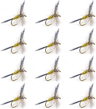 Blue Winged Olive BWO 12 Pack Hand Tied Dry Flies for Trout Fly Fishing Realistic Mayfly Pattern for Rivers, Creeks & Streams Premium Floating Trout Fly Set