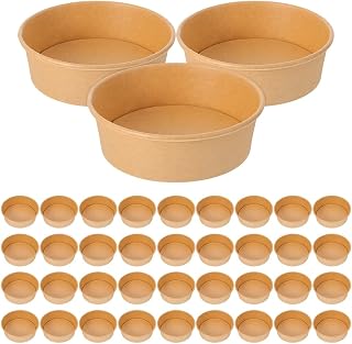 50pcs Kraft Paper Food Containers: Round Kraft Paper Takeout Containers 500ml Food Bowls For Chinese Takeaway For Meal Prep Events And Deliveries