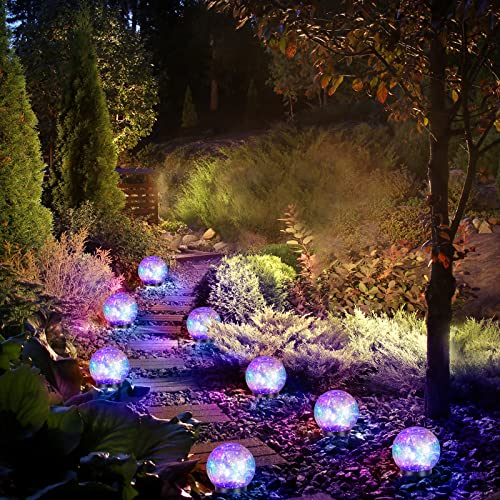 Image of Tuanse 4 Pcs Solar Lights Decorative, Cracked Glass Ball Solar Globe Lights, LED Colored Garden Globes Outdoor for Yard Waterproof Back Yard Landscaping Flower Bed Patio Lawn (Multicolor,4.7 in)