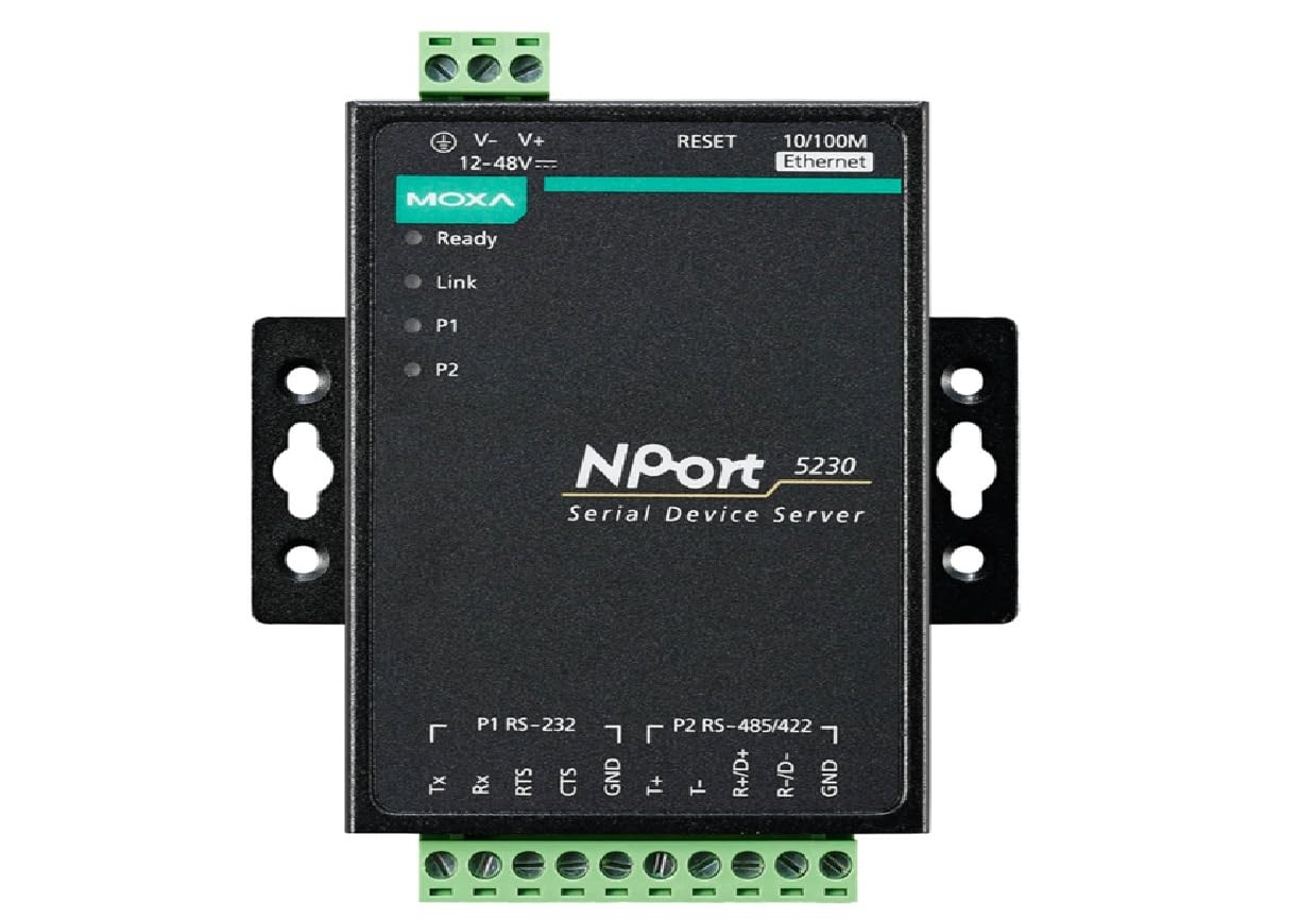Moxa NPort 5230-T Device - 2-Port Device Server with 1 RS-232 Port and 1 RS-422/485 Port, -40 to 75°C (Power Supply : PWR-12150-USJP-SA-T not Included)