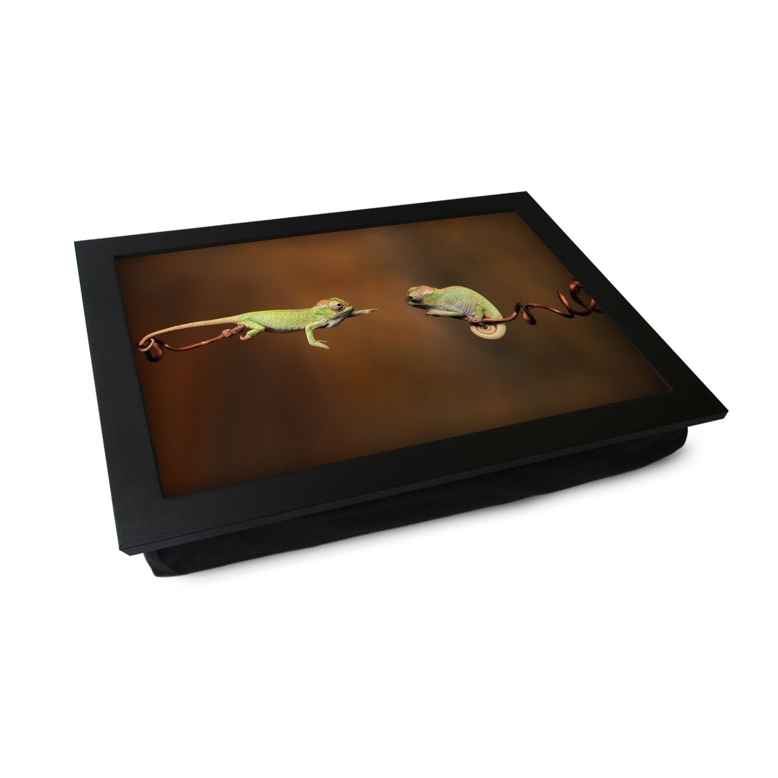 Extra Large Portable Lap Desk Tray (Chameleons) Wide Multi Purpose | Handmade Large Wooden Frame, Big Beanbag Cushion Bottom | Computers, Laptops, Meals, Food | 49.8cm | XL19 Black