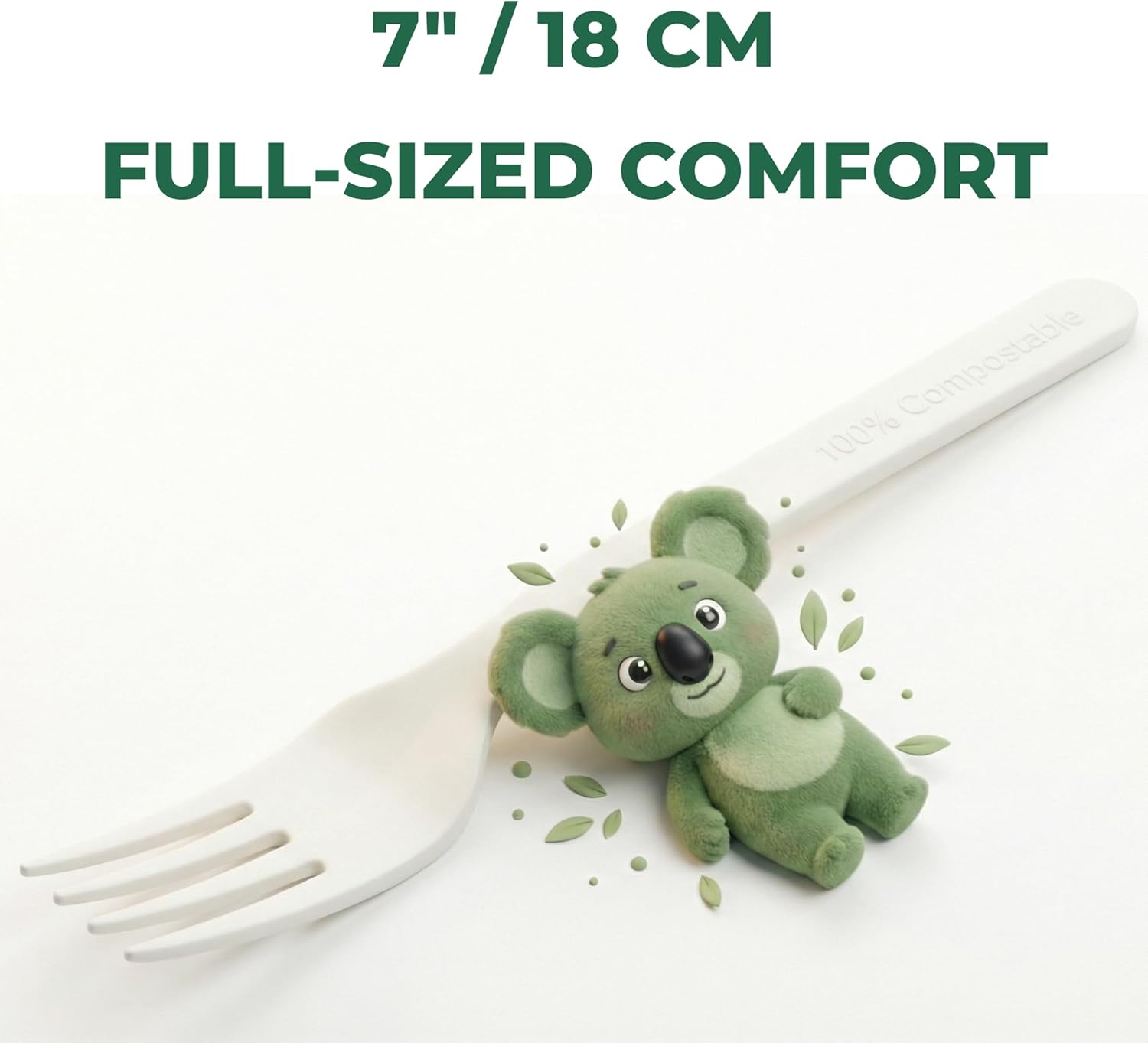 100% Compostable Forks Spoons Knives Cutlery 400 Count 7Inch Heat Resistant Eco Friendly Disposable Cutlery Biodegradable Silverware Alternative to Plastic Compostable Utensils Bulk In Convenient Tray