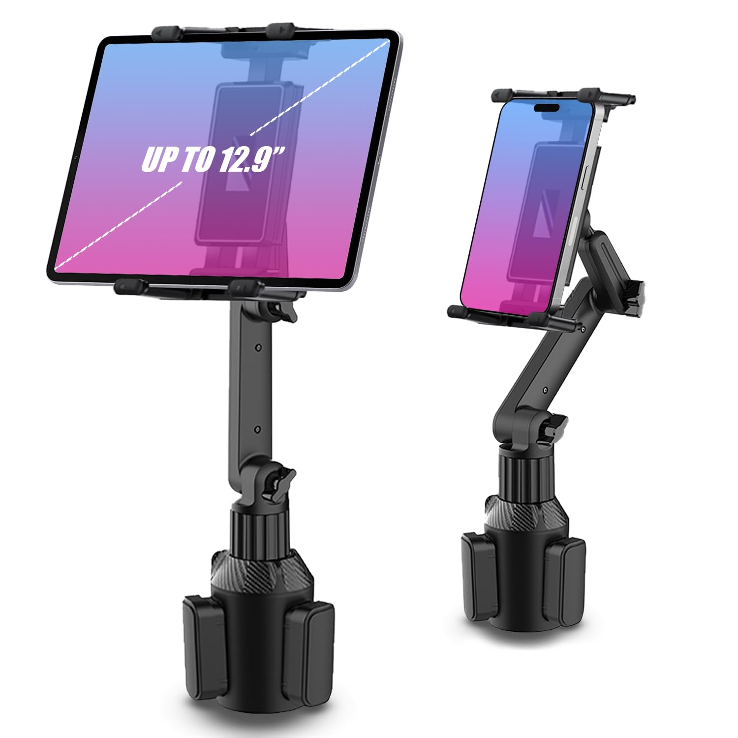 WUITIN Cup Holder Car Tablet Mount for Car 360 Adjustable 15 Long 2-Arm Stand Holder for iPad Samsung